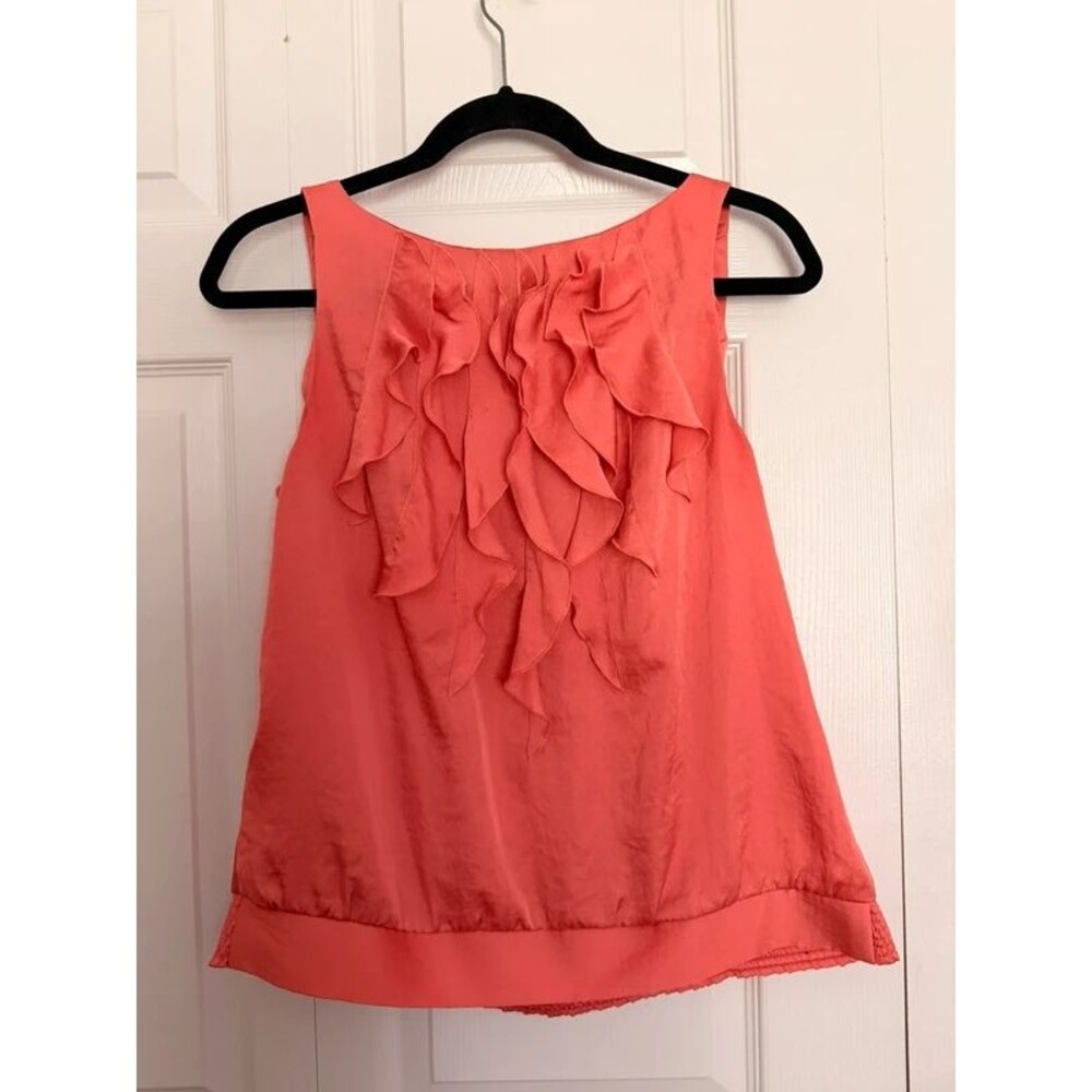 Ann Taylor LOFT Petite M Coral Ruffle Sleeveless Blouse Flounce Top Romantic
